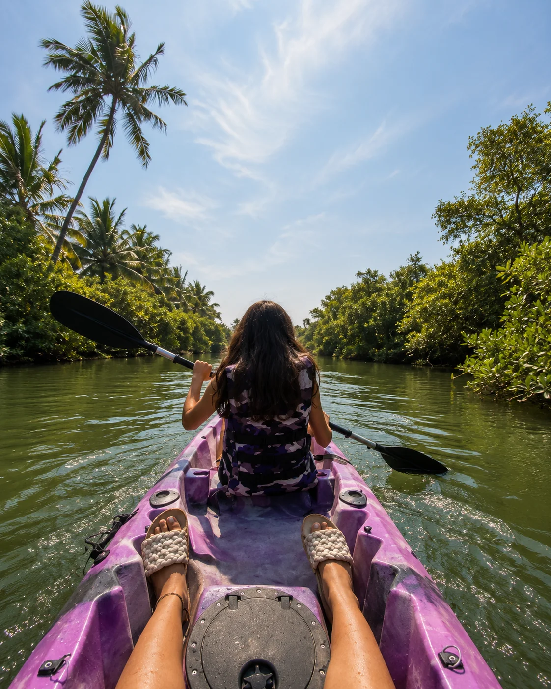 Kayaking through green Goan backwaters